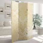 Paravent Oriental Furniture 6" en toile à motif mandala double face ivoire : Paravent 3 panneaux réglables en bois d'épicéa