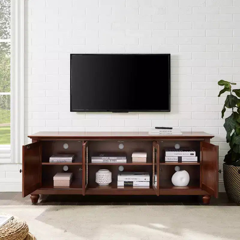 Meuble TV Cambridge pour téléviseurs jusqu'à 60" Rouge foncé - Crosley : Meuble de divertissement avec étagères réglables et gestion des câbles