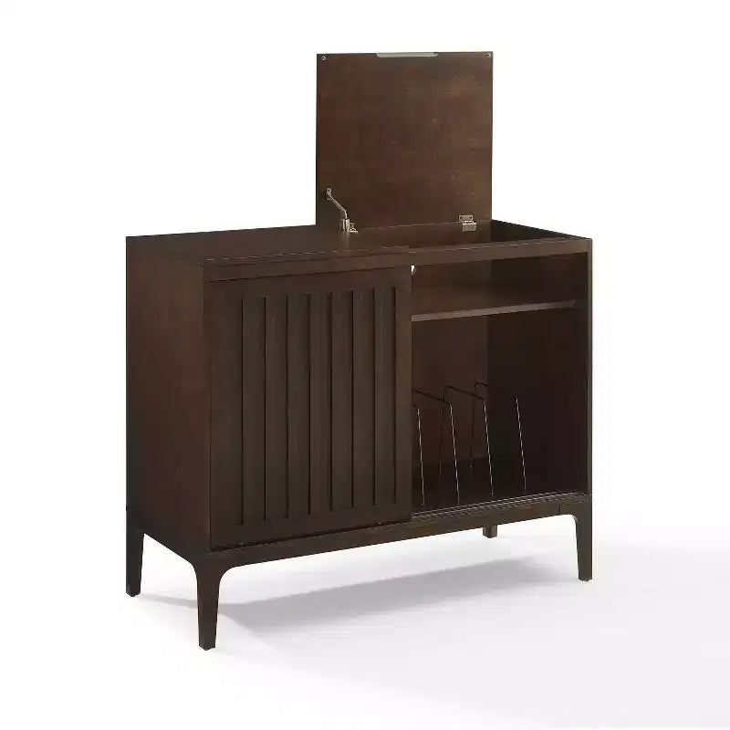 Meuble de rangement Asher Record Media Brun foncé - Crosley : Portes coulissantes, étagères réglables, organiseur de vinyles