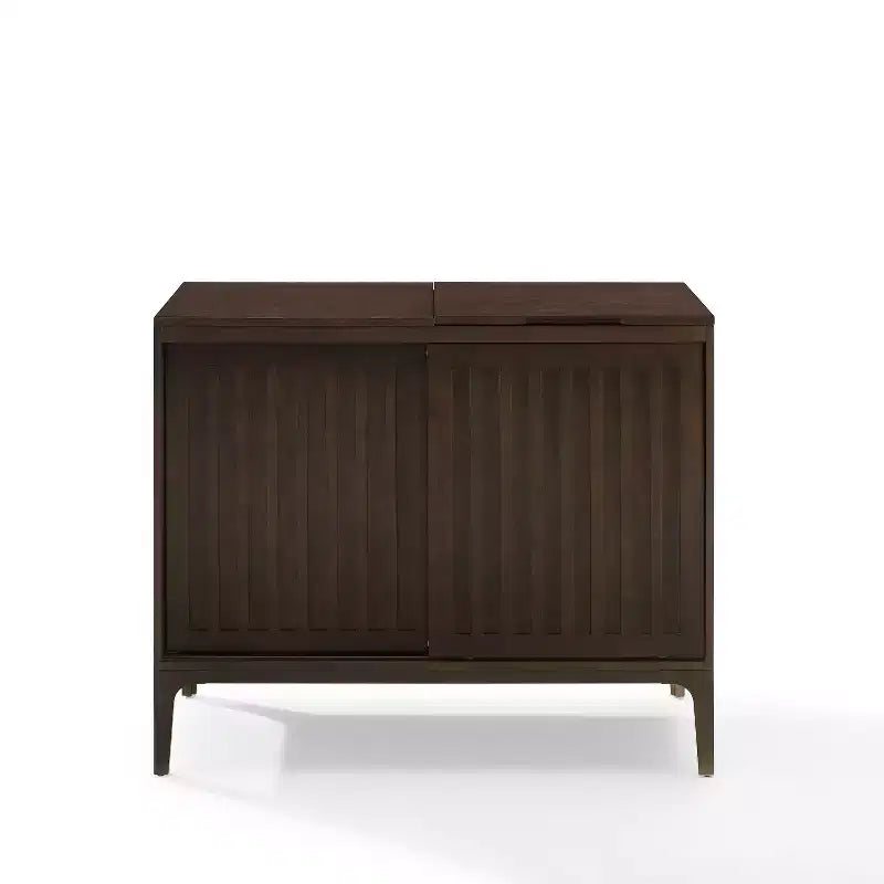 Meuble de rangement Asher Record Media Brun foncé - Crosley : Portes coulissantes, étagères réglables, organiseur de vinyles