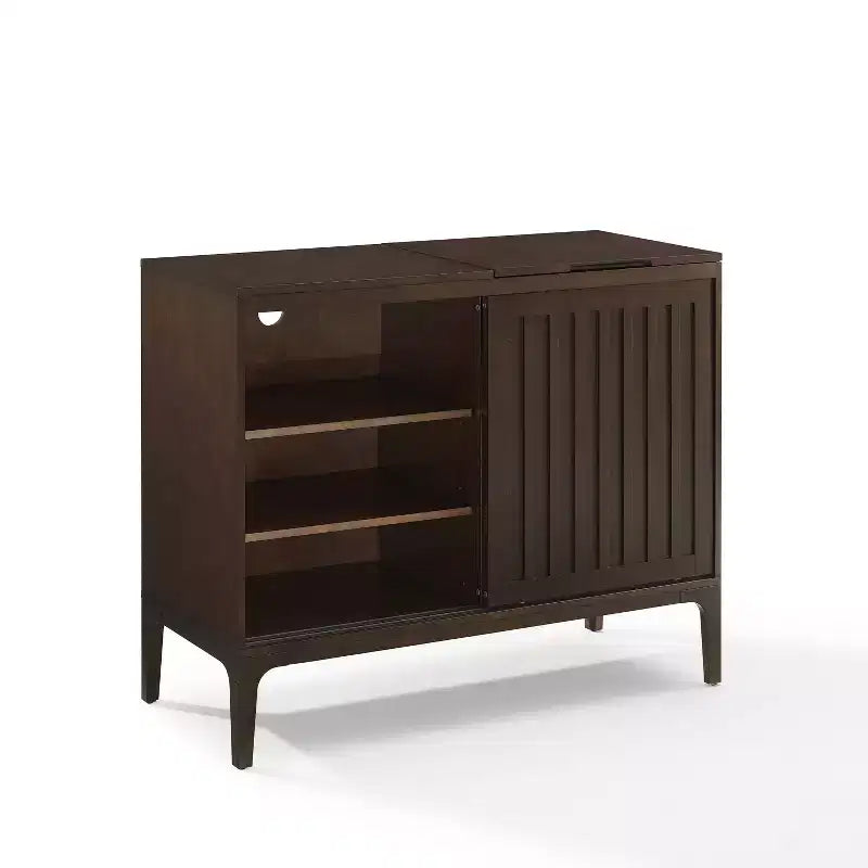Meuble de rangement Asher Record Media Brun foncé - Crosley : Portes coulissantes, étagères réglables, organiseur de vinyles