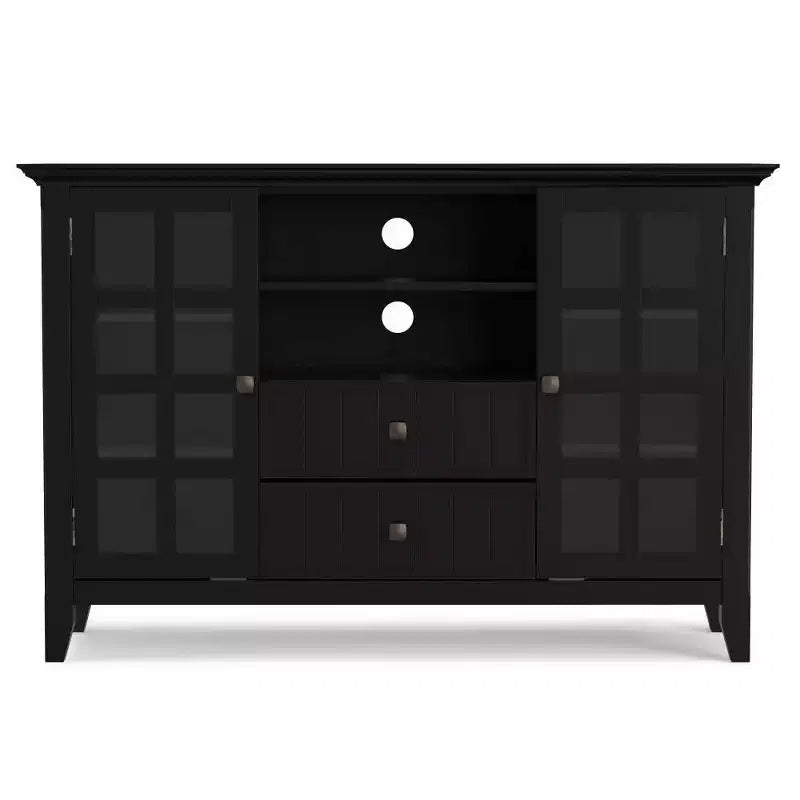 Meuble TV Rustique Large en Bois Massif Normandie pour TV jusqu'à 53" Noir - WyndenHall : Rangement Multimédia, Étagères Réglables