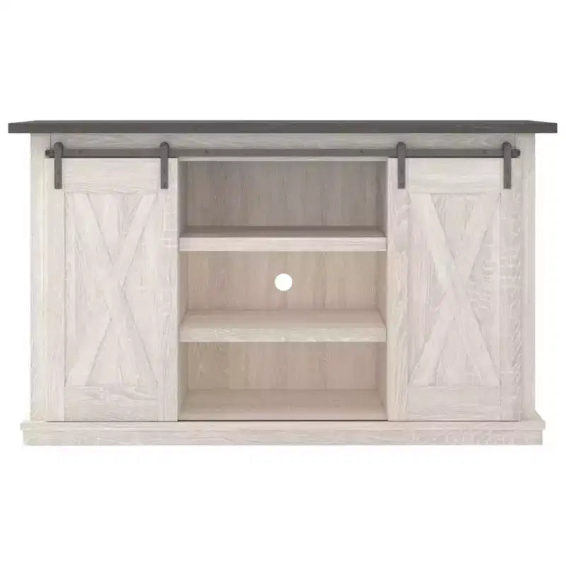 Meuble TV moyen Signature Design by Ashley Dorrinson pour téléviseurs jusqu'à 63 po, bicolore : console média de style ferme avec étagères réglables