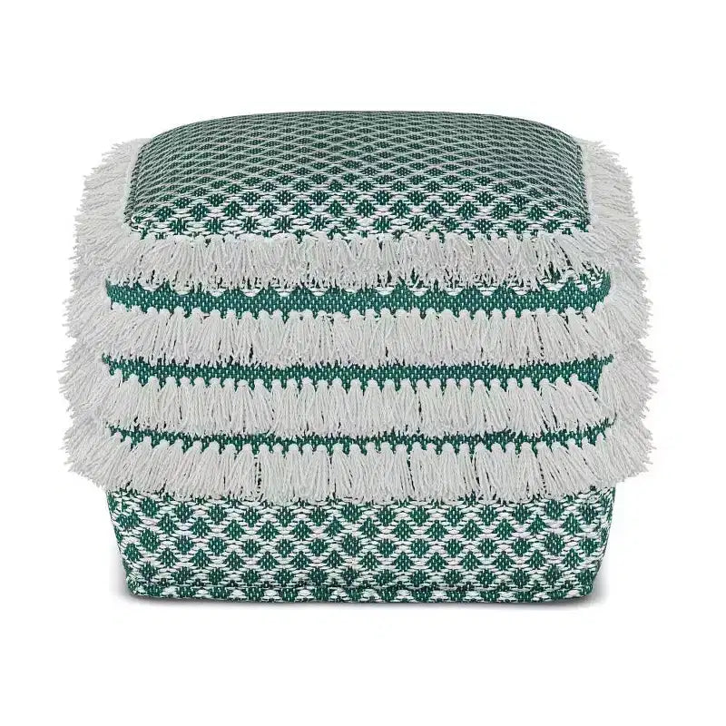 Pouf Ari carré en PET tissé, turquoise/blanc - WyndenHall