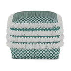 Pouf Ari carré en PET tissé, turquoise/blanc - WyndenHall