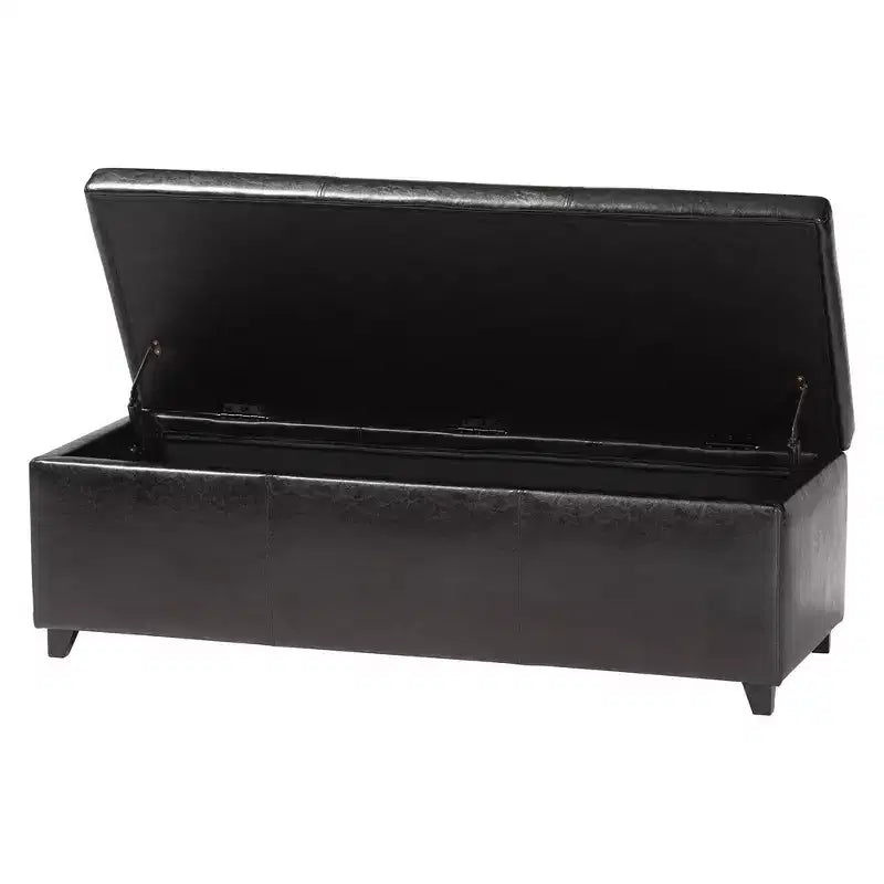 Banc coffre en similicuir avec surpiqûres, marron foncé - Baxton Studio