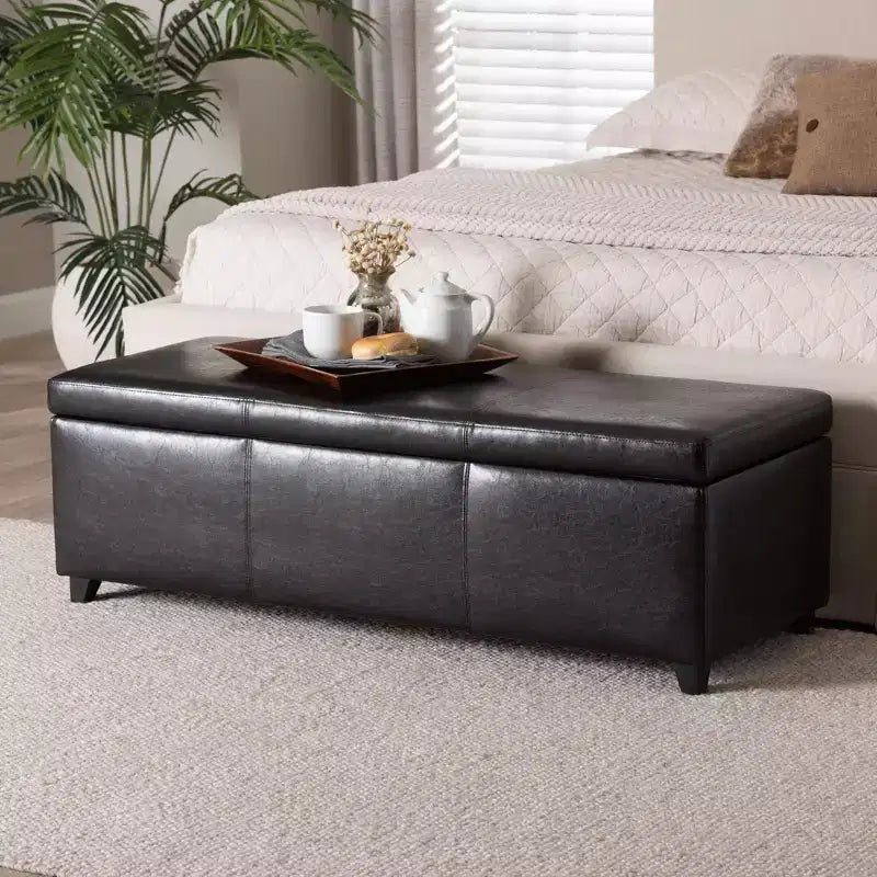 Banc coffre en similicuir avec surpiqûres, marron foncé - Baxton Studio
