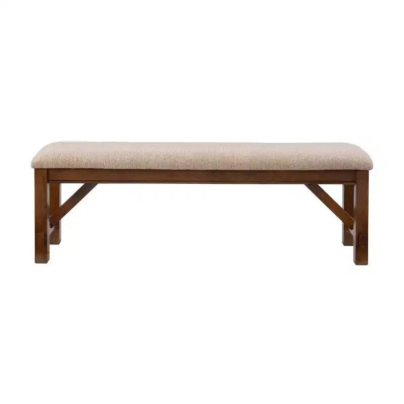 Banc 60" Jackson traditionnel en bois et assise tapissée beige noisette foncée - Powell