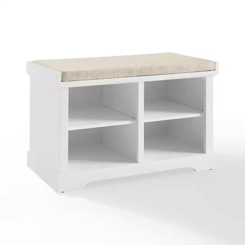 Banc de rangement Anderson blanc - Crosley : Rembourré, revêtement en lin, style champêtre