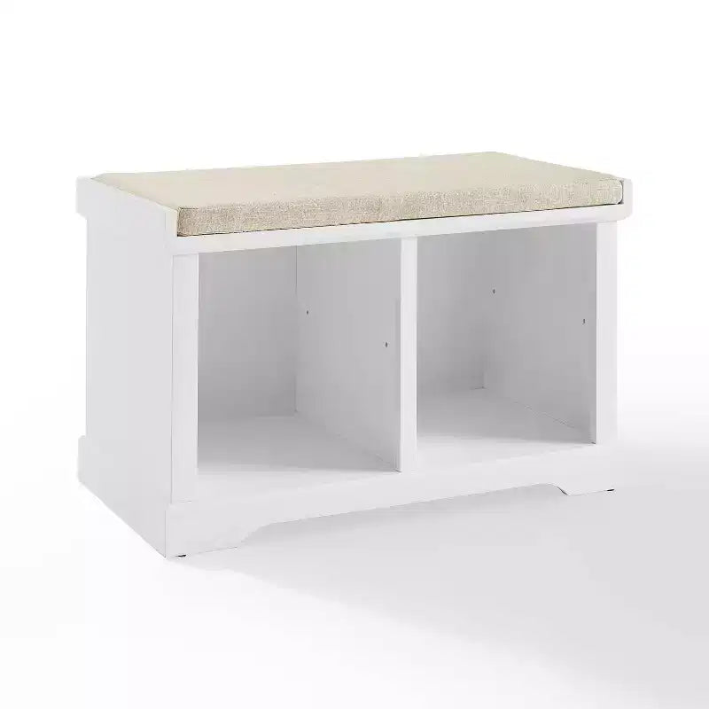 Banc de rangement Anderson blanc - Crosley : Rembourré, revêtement en lin, style champêtre