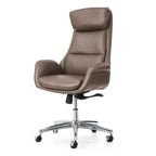 Chaise de bureau pivotante réglable à dossier haut en similicuir marron de style Mid-Century Modern - Gris - Glitzhome : Rembourrée avec accoudoirs fixes et cadre en contreplaqué