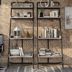 MAISONS : Intérieur et Extérieur 70.86" Étagère d'affichage Humbolt en échelle, Chêne gris vintage : Style industriel, 4 niveaux de rangement