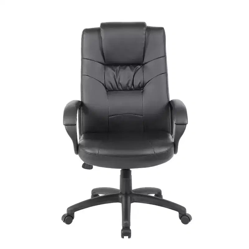Chaise de bureau Executive en similicuir noir à dossier haut - Boss Office Products : Ergonomique, pivotante, réglable en hauteur, structure métallique