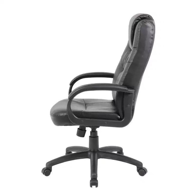 Chaise de bureau Executive en similicuir noir à dossier haut - Boss Office Products : Ergonomique, pivotante, réglable en hauteur, structure métallique