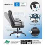 Chaise de bureau Executive en similicuir noir à dossier haut - Boss Office Products : Ergonomique, pivotante, réglable en hauteur, structure métallique