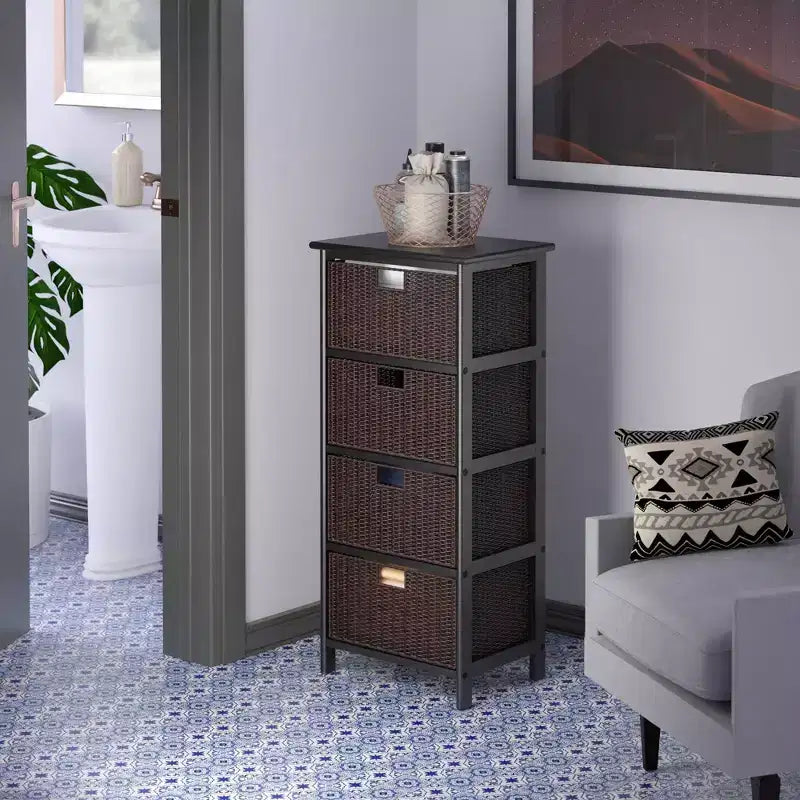 36,81" Étagère de rangement Omaha avec paniers Noire - Winsome : Tour 4 tiroirs style Mid-Century