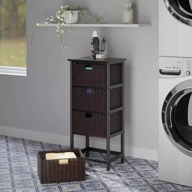 36,81" Étagère de rangement Omaha avec paniers Noire - Winsome : Tour 4 tiroirs style Mid-Century