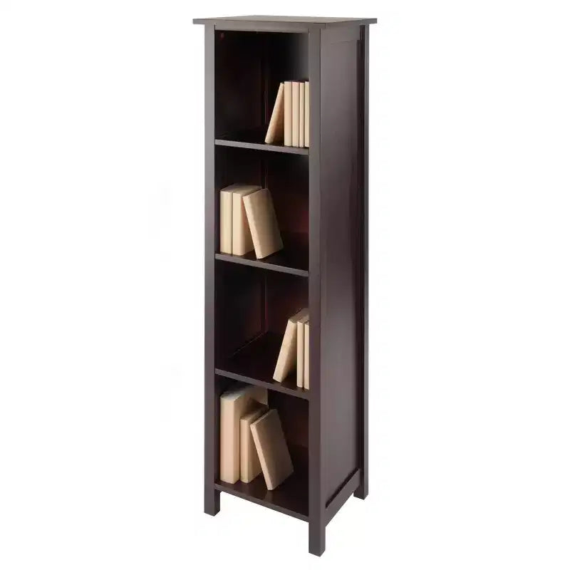 Winsome 55,98 po. Bibliothèque ou étagère de rangement Milan à 5 niveaux Noyer : Composite de MDF moderne du milieu du siècle
