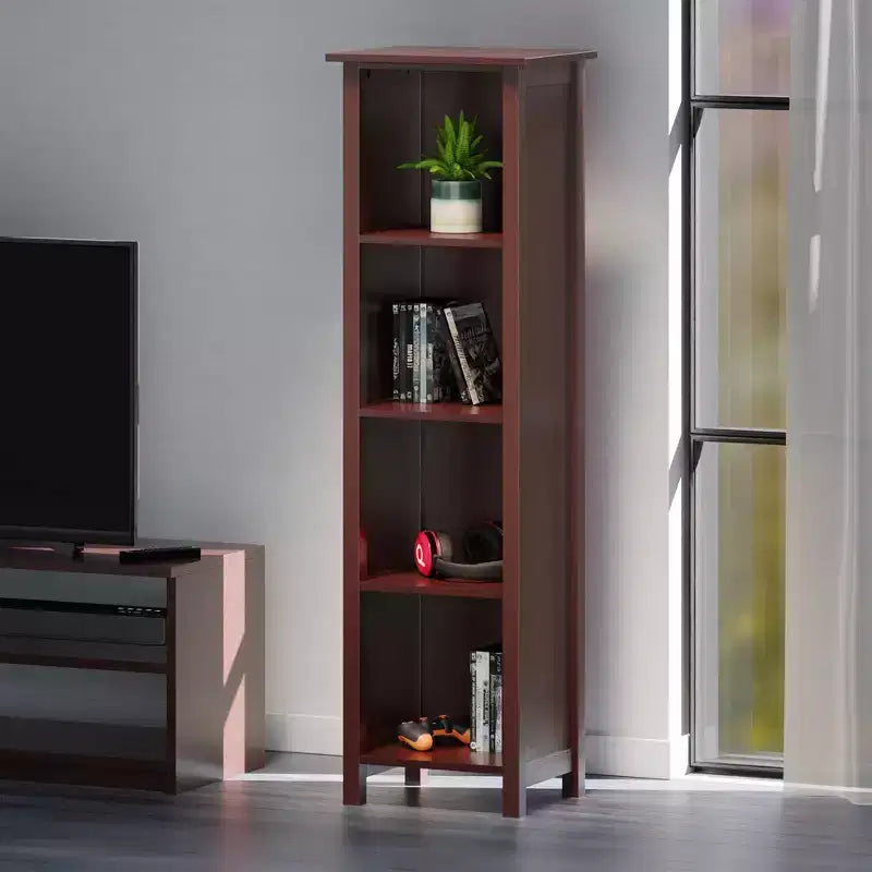 Winsome 55,98 po. Bibliothèque ou étagère de rangement Milan à 5 niveaux Noyer : Composite de MDF moderne du milieu du siècle