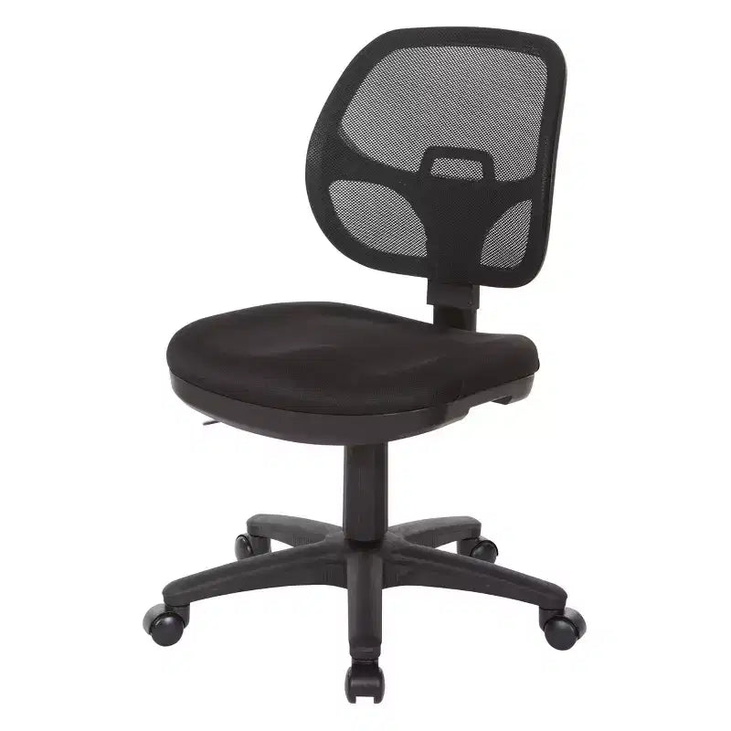 Fauteuil de bureau à dossier en maille avec siège en tissu noir - OSP Home Furnishings : Ergonomique, pivotant, hauteur réglable