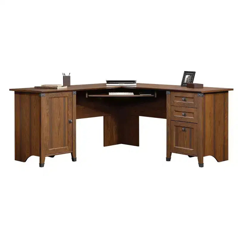 Bureau d'angle pour ordinateur Carson Forge Rouge - Sauder : Poste de travail pour bureau à domicile avec rangement pour unité centrale et gestion des câbles