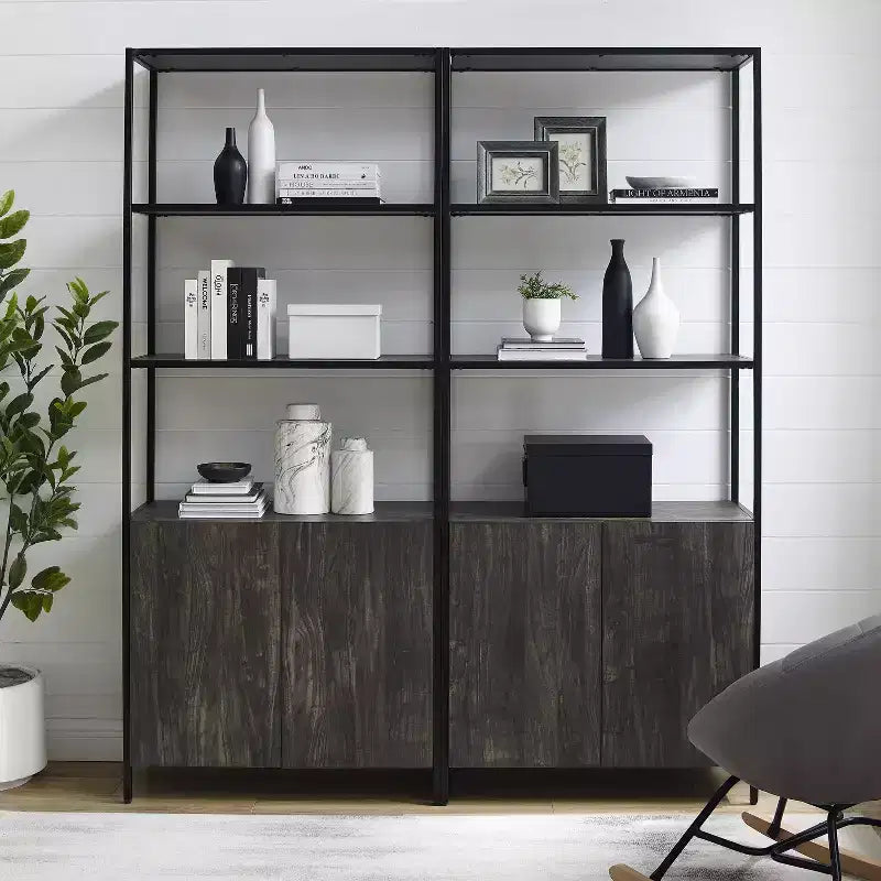 Lot de 2 étagères Jacobsen 204,5 cm frêne marron - Crosley : Rangement industriel, cadre en acier, placage bois