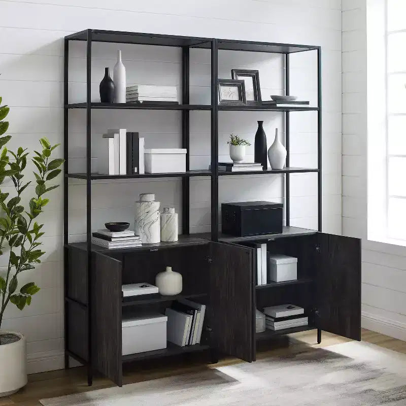 Lot de 2 étagères Jacobsen 204,5 cm frêne marron - Crosley : Rangement industriel, cadre en acier, placage bois
