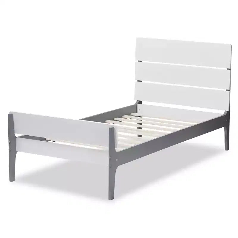 Lit plateforme en bois fini de style mission moderne classique Nereida jumeau Blanc/Gris - Baxton Studio