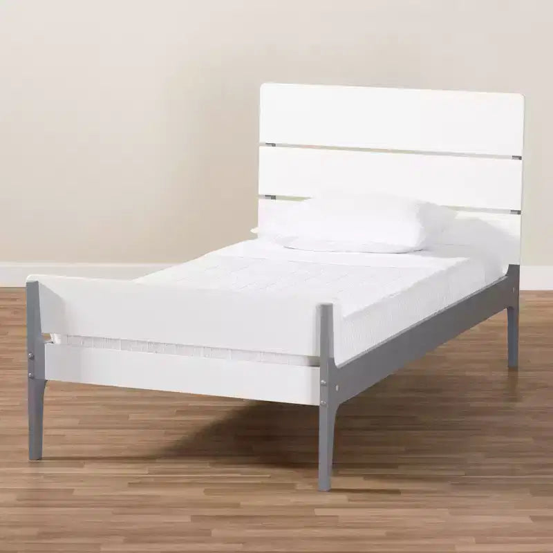 Lit plateforme en bois fini de style mission moderne classique Nereida jumeau Blanc/Gris - Baxton Studio