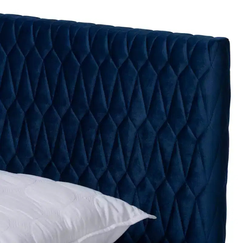Lit plateforme Queen Frida Bleu Marine - Baxton Studio : Design Mid-Century, Pieds coniques, Revêtement velours
