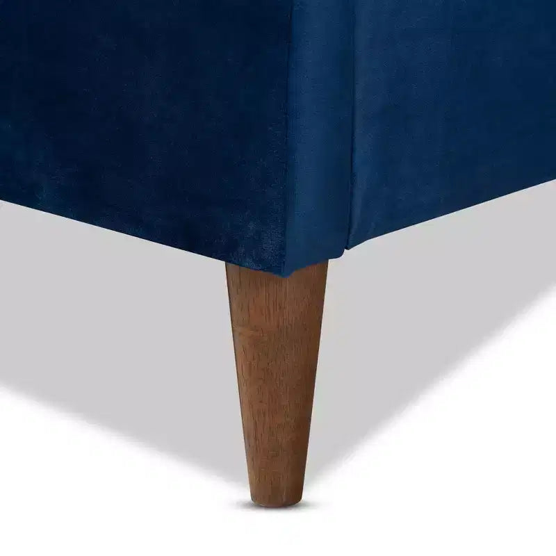 Lit plateforme Queen Frida Bleu Marine - Baxton Studio : Design Mid-Century, Pieds coniques, Revêtement velours