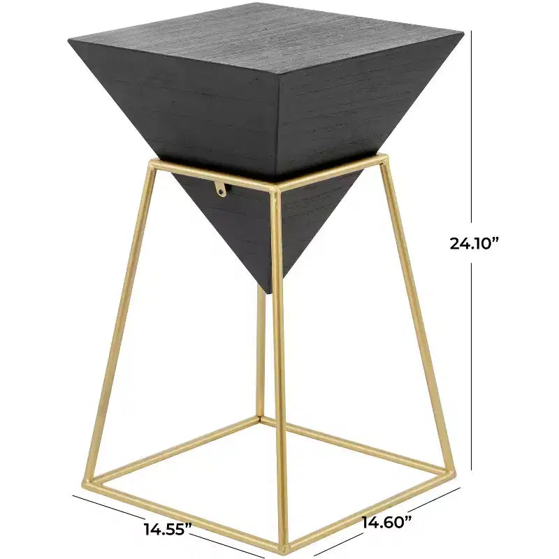 Table d'appoint moderne en bois noir – Olivia & May : Piètement doré, Aucun assemblage requis, Design triangulaire en métal et bois