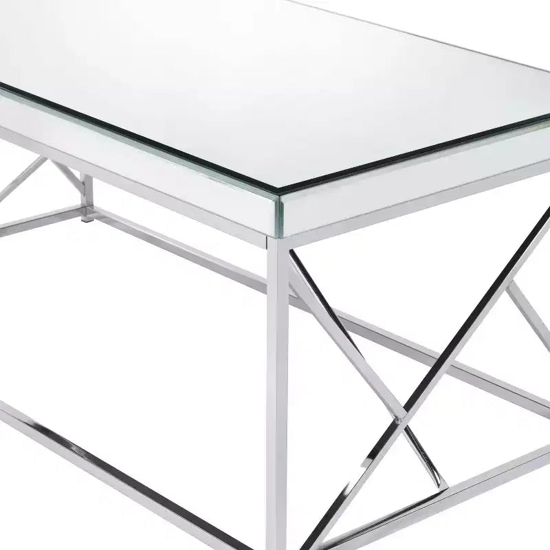 Table Basse Cocktail Evelyn Mirror Top Chrome - Steve Silver Co. : Base Géométrique en Fer, Forme Rectangulaire