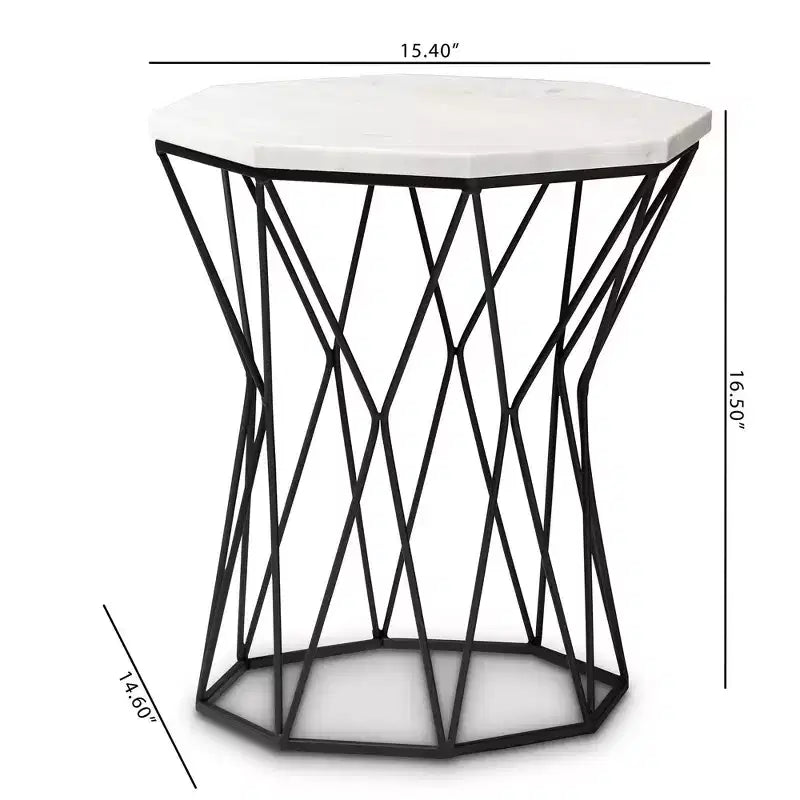 Table d'appoint en métal Venedict avec plateau en marbre noir - Baxton Studio : Table d'appoint rectangulaire pour salon, aucun assemblage requis