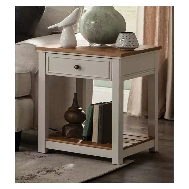 Table d'appoint Savannah ivoire avec plateau en bois naturel - Meubles Alaterre