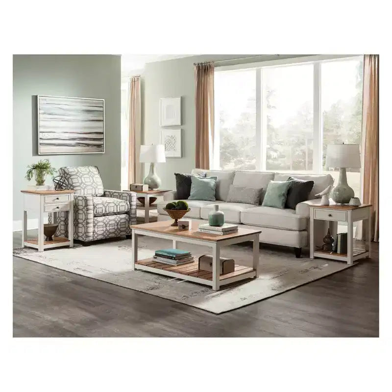 Table d'appoint Savannah ivoire avec plateau en bois naturel - Meubles Alaterre