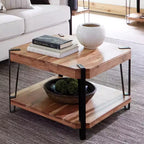 Alaterre Furniture Table Basse Carrée Ryegate Live Edge Bois Massif Marron Naturel 71 cm Métal et Bois : Plateau en Acacia, Piètement à 4 Pieds