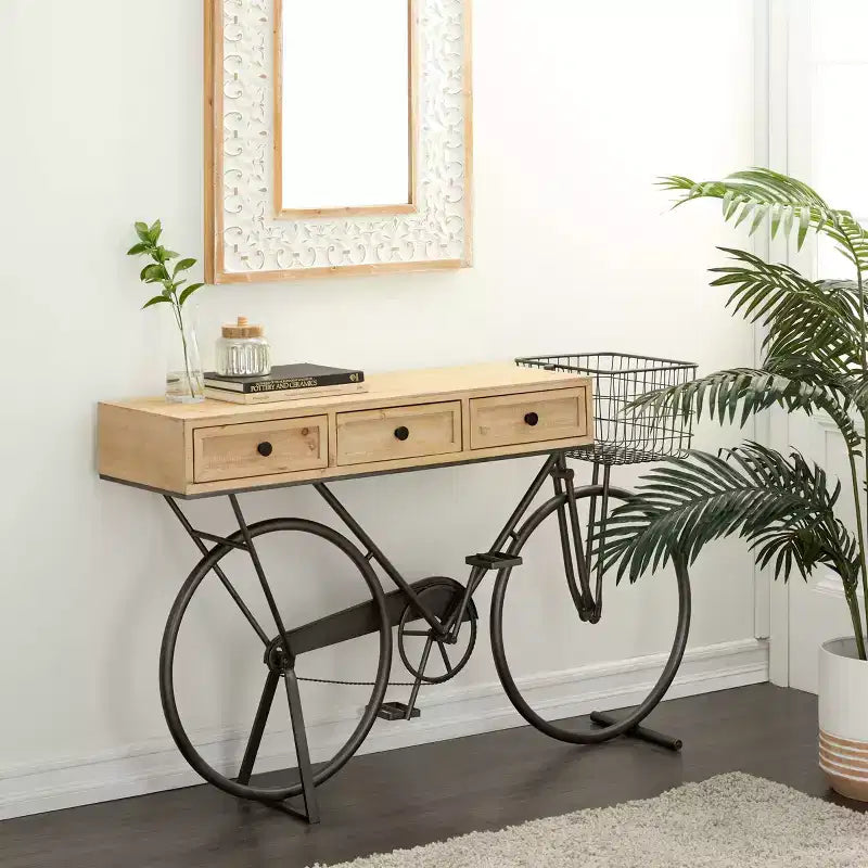 Olivia & May Table console en métal style ferme, rouge : cadre en fer, dessus en MDF, aucun assemblage requis