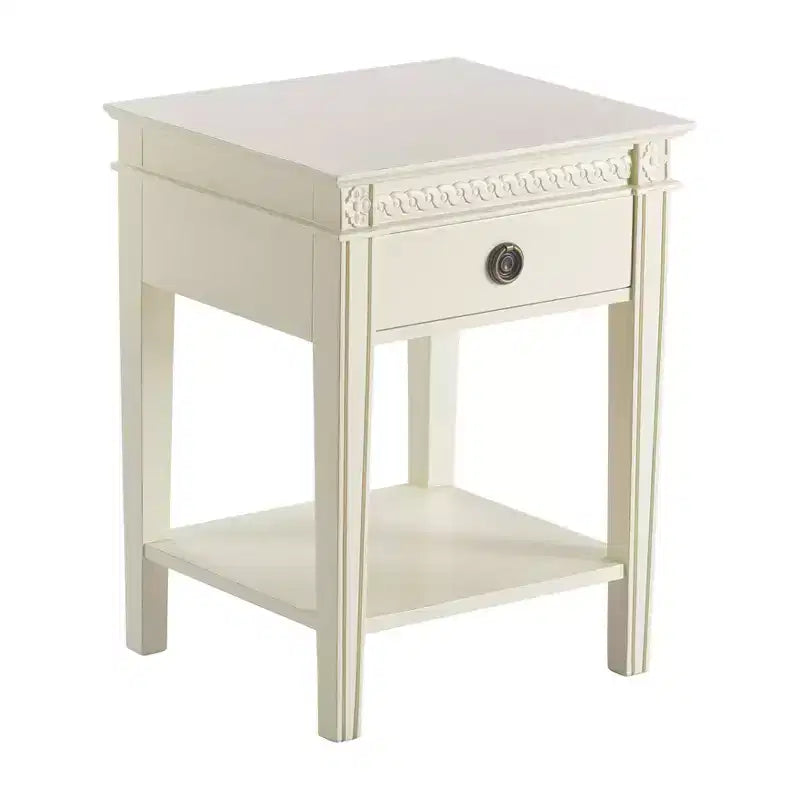 Table d'appoint Westport Blanc Antique - Finch : D'inspiration campagnarde française, Un tiroir, Finition vieillie, Quincaillerie en laiton