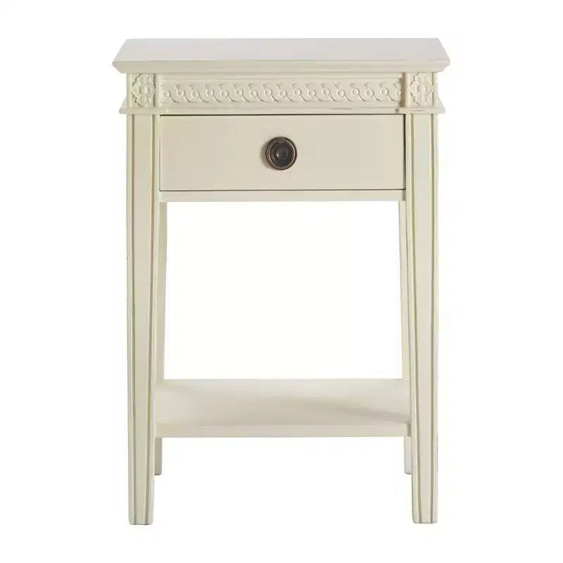 Table d'appoint Westport Blanc Antique - Finch : D'inspiration campagnarde française, Un tiroir, Finition vieillie, Quincaillerie en laiton