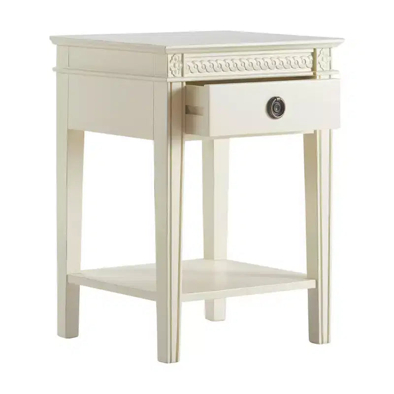 Table d'appoint Westport Blanc Antique - Finch : D'inspiration campagnarde française, Un tiroir, Finition vieillie, Quincaillerie en laiton
