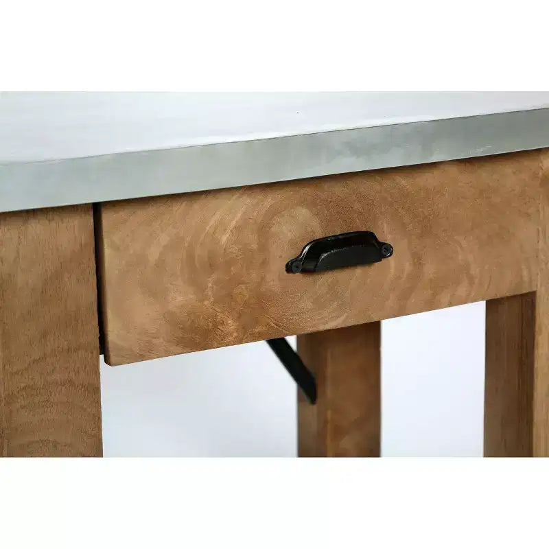 Table d'appoint en menuiserie avec tiroir : Moderne milieu de siècle, cadre en bois dur marron, plateau en métal argenté, 22" x 18" x 22"