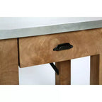Table d'appoint en menuiserie avec tiroir : Moderne milieu de siècle, cadre en bois dur marron, plateau en métal argenté, 22" x 18" x 22"