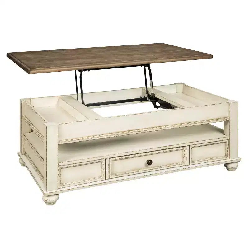 Table basse relevable Realyn Blanc/Brun - Signature Design by Ashley : Style Mid-Century, Rangement, Pieds en bois