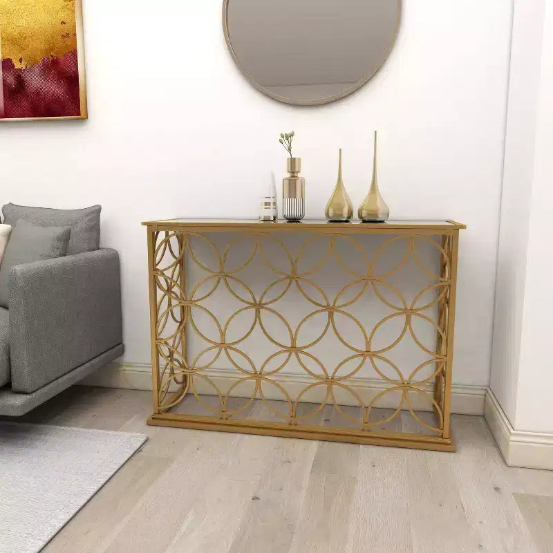 Olivia & May Console Rectangulaire Traditionnelle Moderne en Métal Doré : Entrée Élégante, Design Étroit