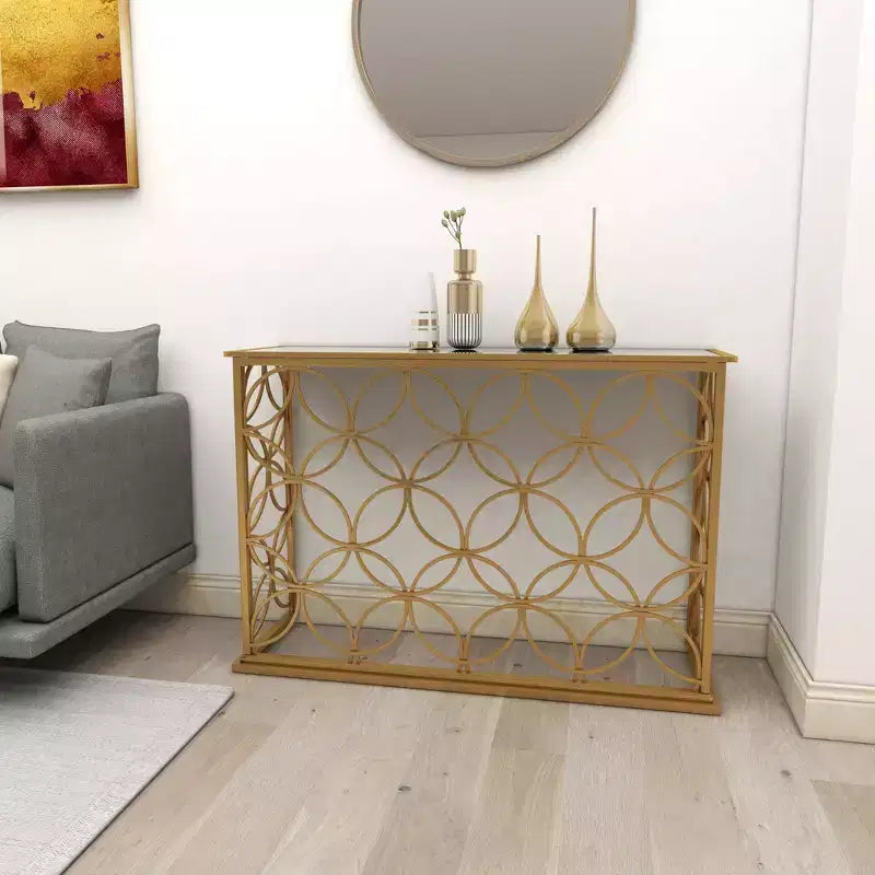 Olivia & May Console Rectangulaire Traditionnelle Moderne en Métal Doré : Entrée Élégante, Design Étroit