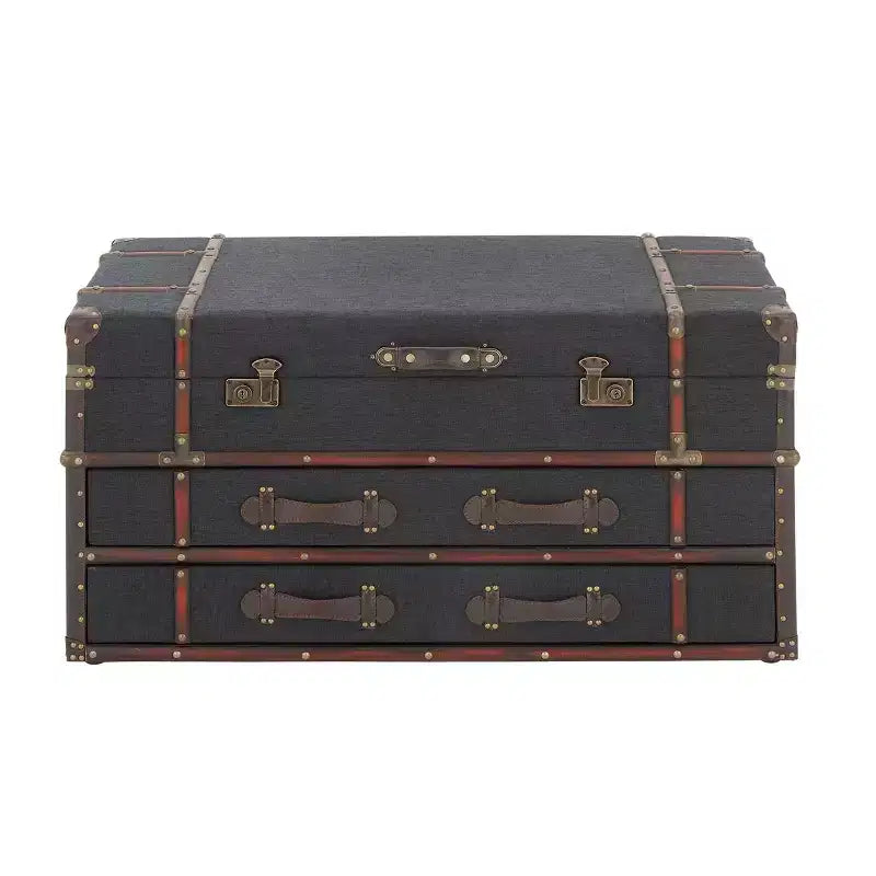 Traditional Linen and Wood Coffee Table Dark Blue - Olivia & May