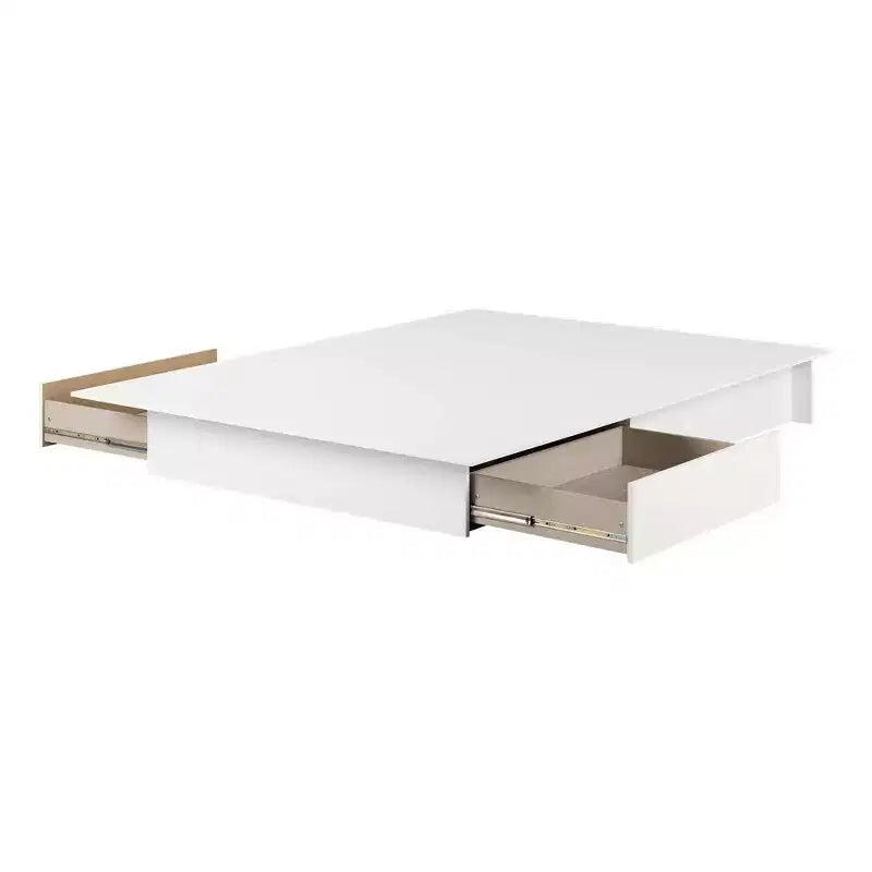 Queen Fusion 2 Drawer Platform Bed Pure White - South Shore: Contemporary Solid Wood & MDF Frame, Under Bed Storage