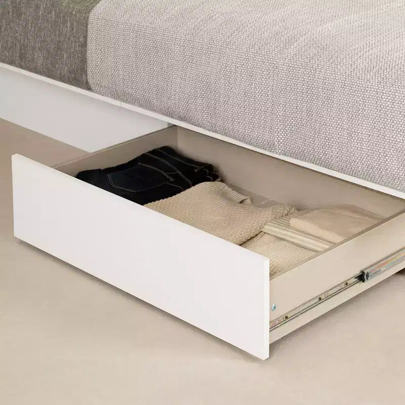 Lit plateforme Queen Fusion 2 tiroirs Blanc pur - South Shore : Structure contemporaine en bois massif et MDF, rangement sous le lit