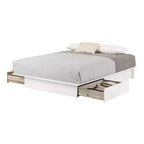 Lit plateforme Queen Fusion 2 tiroirs Blanc pur - South Shore : Structure contemporaine en bois massif et MDF, rangement sous le lit